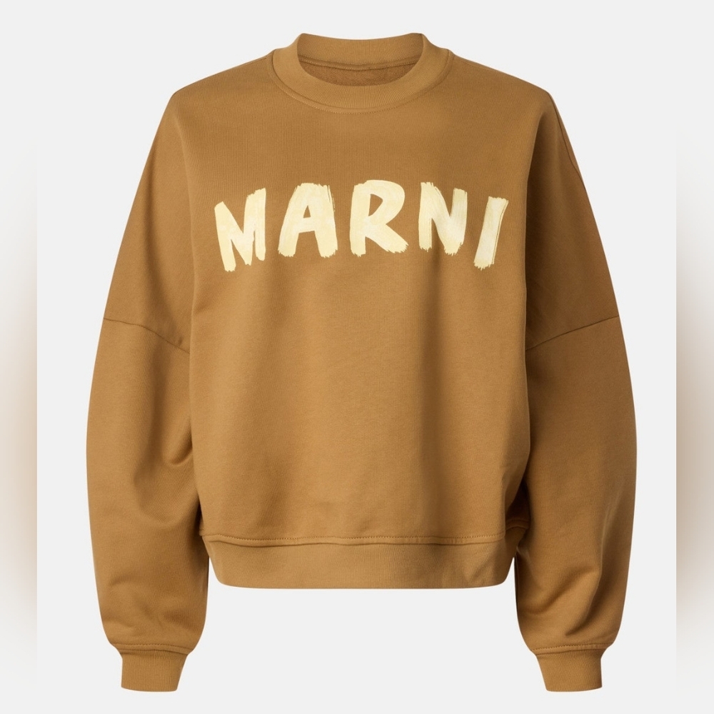 Marni Brown Logo Sweatshirt Neck Long Sleeve Pull On Size M